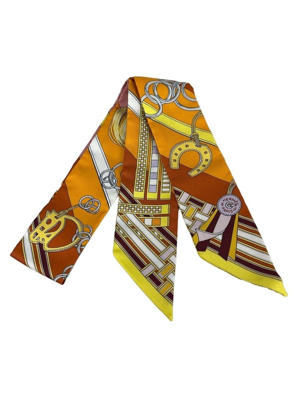 Hermes Scarf Twilly Orange Yellow Multi Ribbon